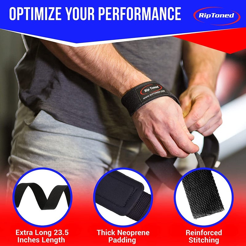 Rip Toned Performance Wrist Straps for Weightlifting â€“ 23" Padded Lifting Straps for Men & Women â€“ Cotton Gym Straps for Deadlifts, Strength Training, Bodybuilding & Powerlifting â€“ Blue/Black - Image 4